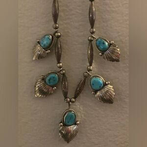 Old Pawn Traditional Squash Blossom Necklace Signed MP  54.46 grams